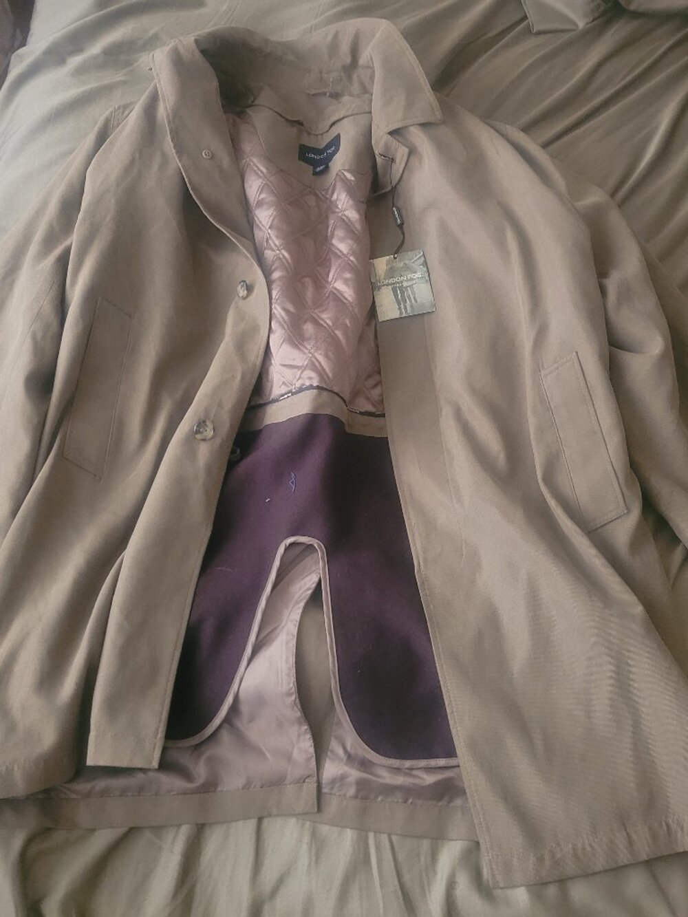 Brand-New With Tags Men's London Fog Trench Coat Size 44S British Khaki